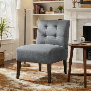 Sunvega Modern Gray Armless Accent Chair with Tufted Upholstery and Wood Legs