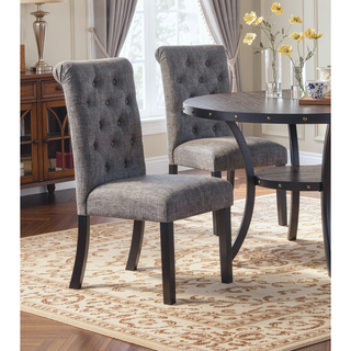 Sunvega Modern Set of 2 Grey Fabric Dining Chairs with Plush Cushion and Nailhead Trim