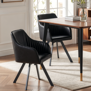 Sunvega Black Leatherette Swivel Chair with Channeled Sloped Arms and Bucket Seat