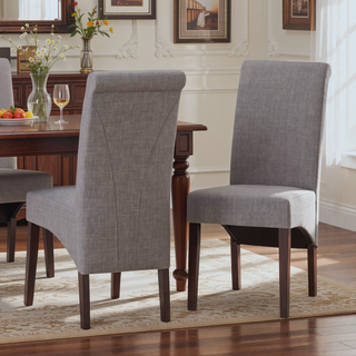 Sunvega Dove Grey Linen Look Fabric Upholstered Dining Chairs Set of 2