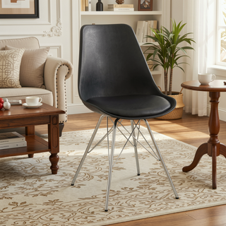 Sunvega Modern Black Dining Chair with Padded Cushion and Chrome Legs Set of 2