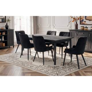 Sunvega Alana Charcoal Upholstered Dining Chairs with Acacia Wood Legs Set of 2