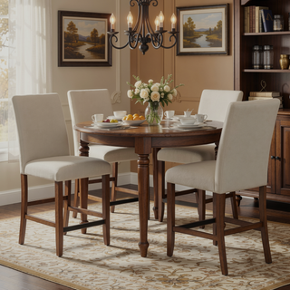 Sunvega Walnut Brown Transitional Style Upholstered Barstools Set of 2