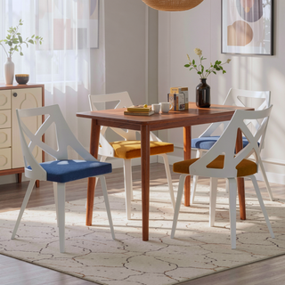 Sunvega White Textured Wood and Blue Fabric Charlotte Farmhouse Chair Set of 2