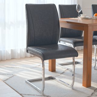 Sunvega PU Dining Chairs with Arched Metal Silver Legs and Crazy Horse Texture in Dark Gray