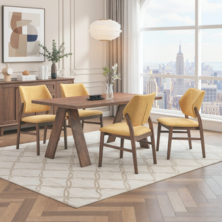 Sunvega Farmhouse Style Yellow Fabric and Walnut Finish Dining Side Chairs Set of 2