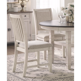Sunvega Antique White Finish Wooden Side Chairs with Beige Textured Fabric