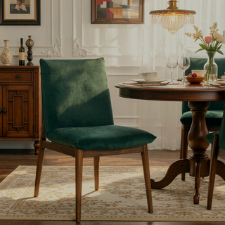 Sunvega Dark Green Velvet Upholstered Dining Chair Set of 2 With Solid Wood Legs