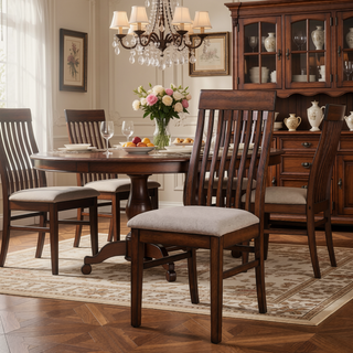 Sunvega Mango Oak Wood Dining Side Chairs Set of 2 with Foam-Padded Seats