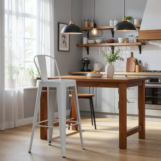 Sunvega White Metal Bar Stools with Curved Back and Foot Rest Set of 2