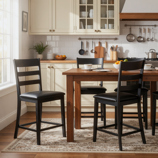Sunvega Farmhouse Upholstered Rubberwood Counter Stools with Ladder Back Set of 2