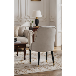 Sunvega Contemporary Gray Upholstered Dining Chairs with Gold Accent and Rounded Back