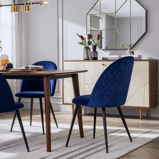 Sunvega Navy Blue Velvet Dining Chair with Metal Black Legs Set of 4