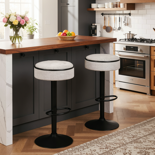Sunvega Blue Linen Adjustable Swivel Bar Stool Set with Storage for Kitchen
