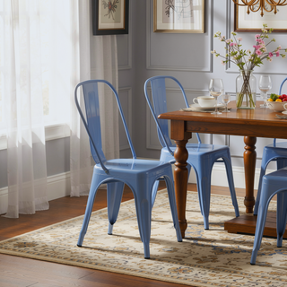 Sunvega Modern High Gloss Yellow and Blue Metal Dining Chairs Set of 2