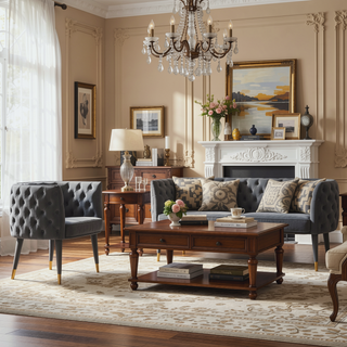 Sunvega Modern Velvet Upholstered Dining Chair with Tufted Back and Gold Tips