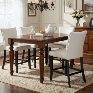 Sunvega White PU Upholstered Counter Height Chair with Chrome Nailhead Trim