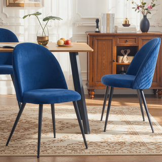 Sunvega Navy Blue Velvet Dining Chair with Metal Black Legs Set of 4