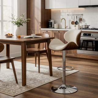 Sunvega Adjustable Bar Stool with Chrome Base and Soft Ecru Leatherette Upholstery