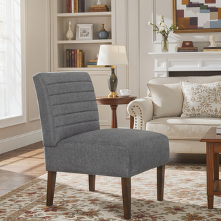 Sunvega Modern Gray Accent Chair with Tufted Upholstery and Wood Legs for Living Room