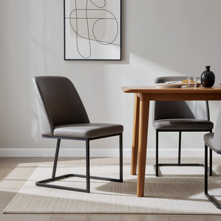 Sunvega Modern Upholstered Faux Leather Dining Chair with Black Metal Base