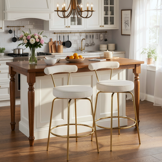 Sunvega Gold Metal and Cream Velvet Glam Counter Stool Set with Swivel Seat