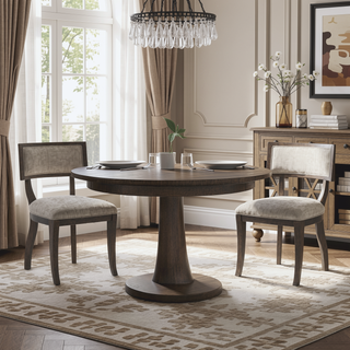 Sunvega Aged Brown Oak Upholstered Dining Chairs with Curved Legs (Set of 2)