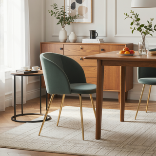 Sunvega Fran Dining Chair with Velvet Upholstery and Tapered Metal Legs Set of 2