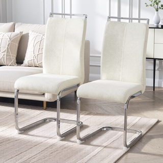 Sunvega Modern Technology Cloth High Back Upholstered Dining Chairs with Black Metal Legs
