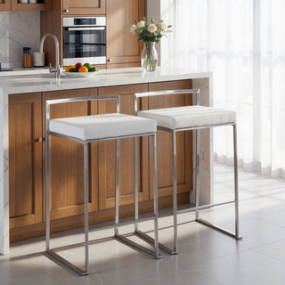 Sunvega Contemporary Stackable Counter Stools with White Velvet Cushion Set of 2
