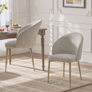 Sunvega Champagne Fabric Upholstered Side Chair Set of 2 for Dining Room