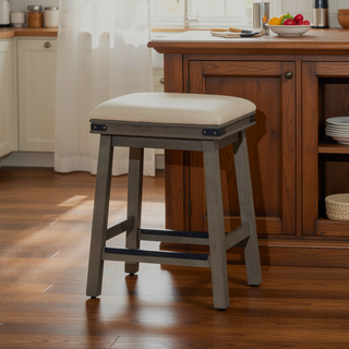Sunvega Antique White Finish Counter Stool with Black Leather Seat
