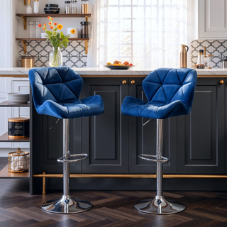 Sunvega Velvet Diamond Tufted Swivel Adjustable Height Barstool Set of 2 Gray