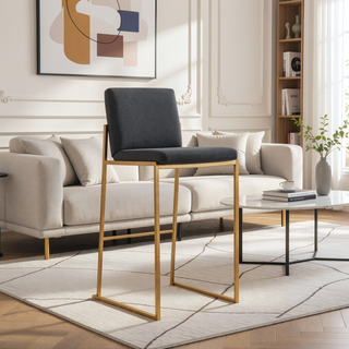 Sunvega Gold Steel and Charcoal Fabric High Back Barstool with Padded Seat