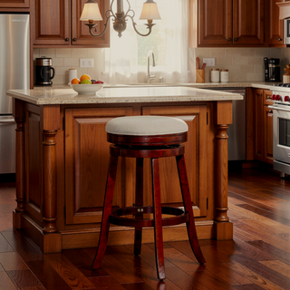 Sunvega 30 Inch Bar Stool with Beige Fabric Seat and Cherry Finish