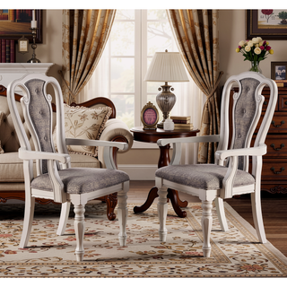 Sunvega Antique White Tufted Upholstered Dining Arm Chairs Set of 2 with Cushion Seat