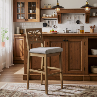Sunvega Carmel Oak Upholstered Counter Stool with Solid Wood Frame
