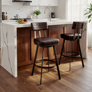 Sunvega Brown Metal Swivel Bar Stool with Faux Leather Upholstery