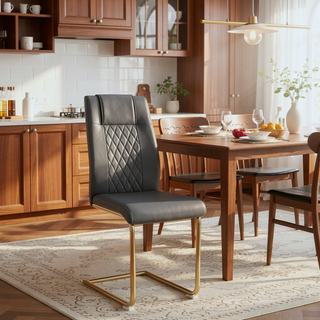 Sunvega Modern Gold Legged Upholstered Dining Chairs with PU Seat for Kitchen
