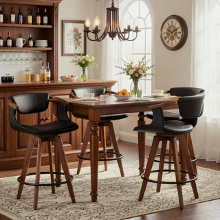 Sunvega Mid-Century Modern Counter Stool with Walnut Wood Accents and Faux Leather