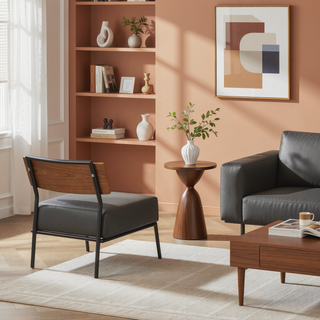 Sunvega Fiji Contemporary Accent Chair in Grey Faux Leather with Walnut Wood