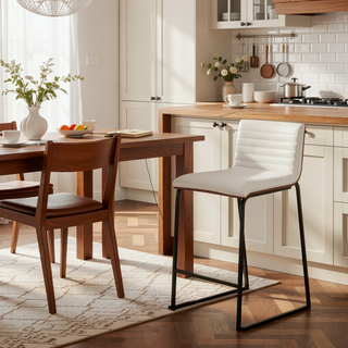 Sunvega Mason Mara 26" Fixed-Height Counter Stool in Black Metal and Walnut Wood