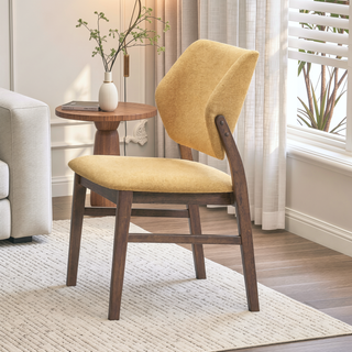 Sunvega Farmhouse Style Yellow Fabric and Walnut Finish Dining Side Chairs Set of 2