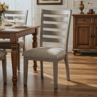 Sunvega Set of Two Gray Ladder Back Side Dining Chairs with Beige Cushioned Seat