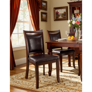 Sunvega Transitional Style Dark Cherry Espresso Leatherette Cushion Side Chairs Set of 2