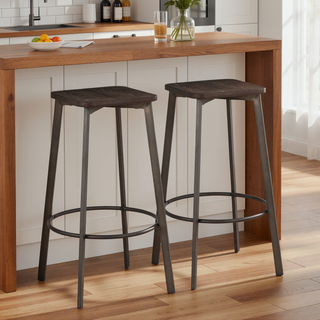 Sunvega Clara Industrial Square Barstool with Antique Metal Base and Distressed Wood Seat