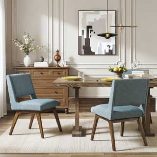 Sunvega Rubber Solid Pecan Wood Finish Dining Side Chair with 4.75" Thick Cushion