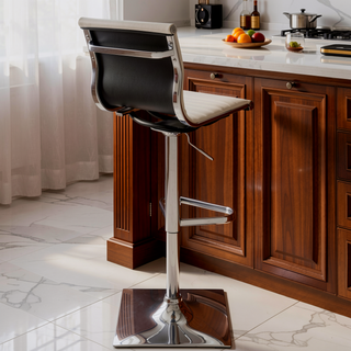 Sunvega Contemporary Adjustable Swivel Bar Stool in White Faux Leather