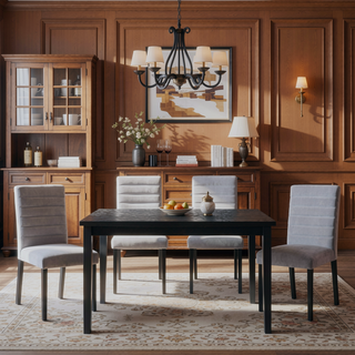 Sunvega Black Finish Dining Table with Wooden Top for 4 Seats