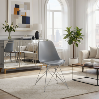 Sunvega Grey and Chrome Padded Side Chair with Sleek Metal Base for Dining Room